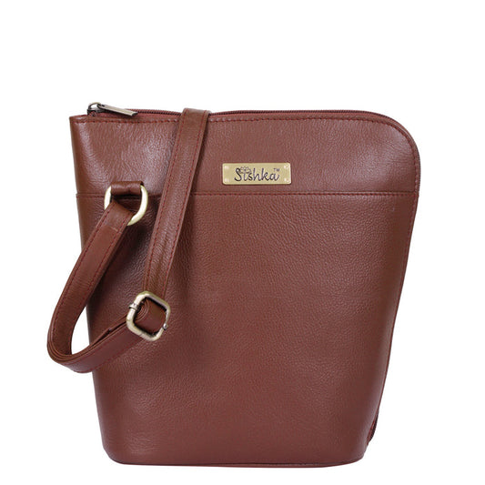 Women's brown leather crossbody shoulder sling bag for work, travel, and daily use