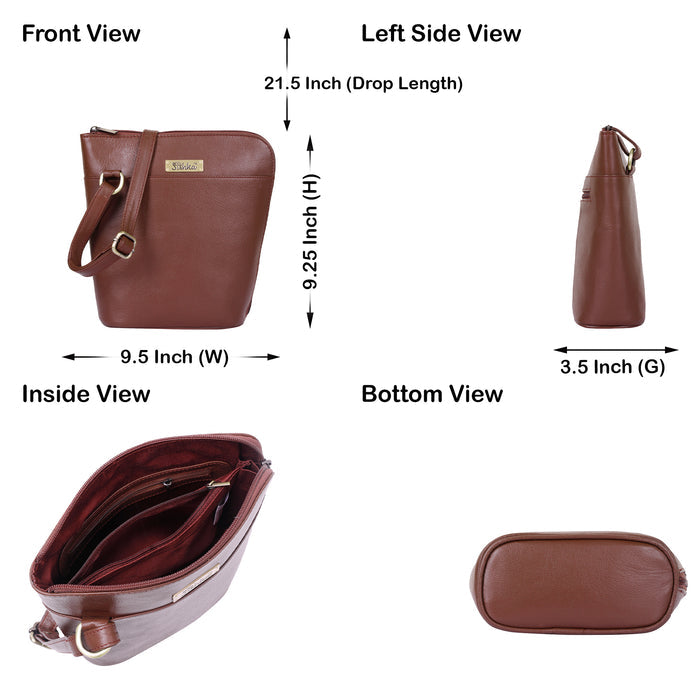 Women's brown leather crossbody shoulder sling bag for work, travel, and daily use-infographic image