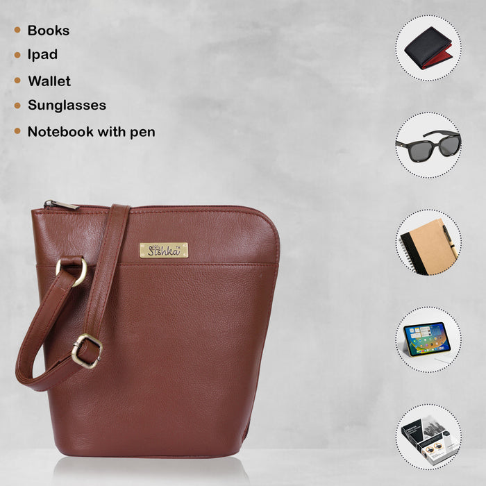 Women's brown leather crossbody shoulder sling bag for work, travel, and daily use-feature image