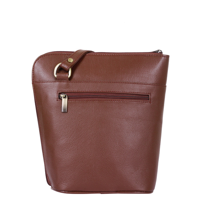 Women's brown leather crossbody shoulder sling bag for work, travel, and daily use-back view