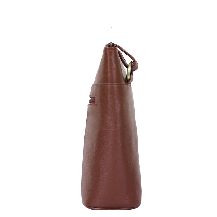 Women's brown leather crossbody shoulder sling bag for work, travel, and daily use-side view