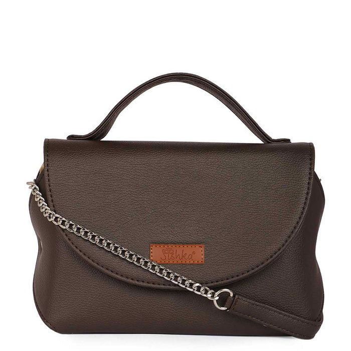 Women’s brown vegan leather top handle crossbody sling shoulder bag