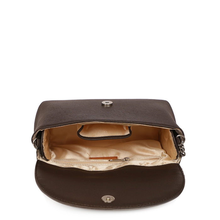 Women’s brown vegan leather top handle crossbody sling shoulder bag-interior view