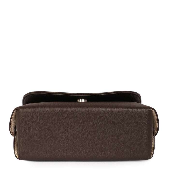 Women’s brown vegan leather top handle crossbody sling shoulder bag-bottom image