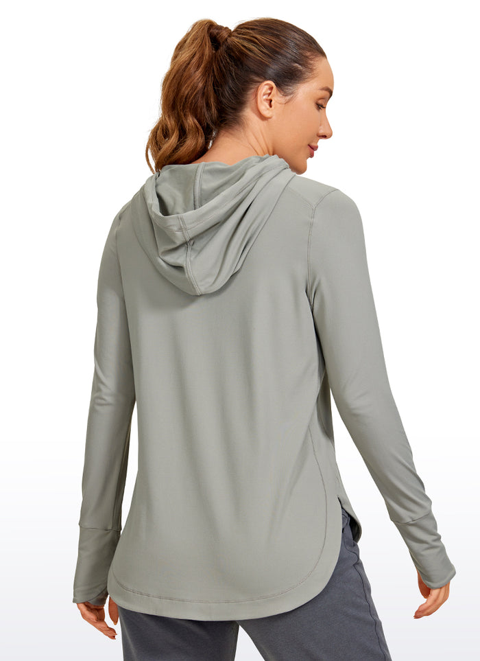 CRZ YOGA Women's Yoga Slim Fit Brushed Feeling Hoodie with Thumbhole Rocky Grey