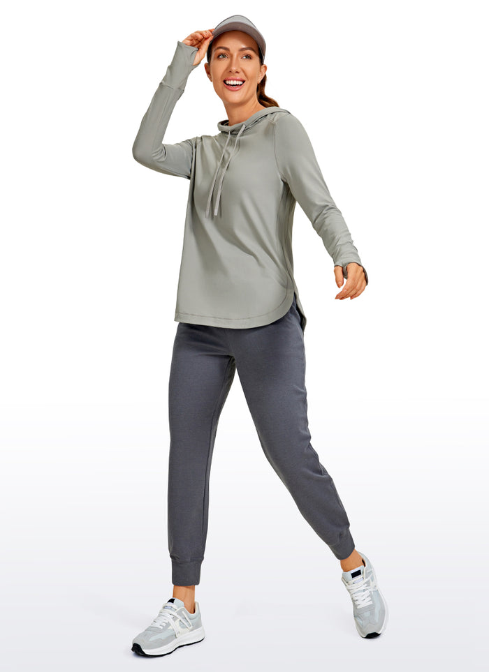 CRZ YOGA Women's Yoga Slim Fit Brushed Feeling Hoodie with Thumbhole Rocky Grey
