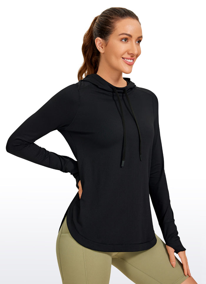 CRZ YOGA Women's Yoga Slim Fit Brushed Feeling Hoodie with Thumbhole Black