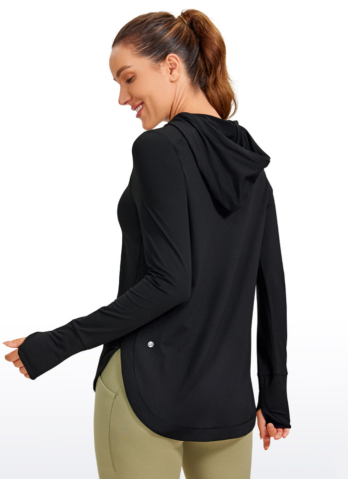 CRZ YOGA Women's Yoga Slim Fit Brushed Feeling Hoodie with Thumbhole Black