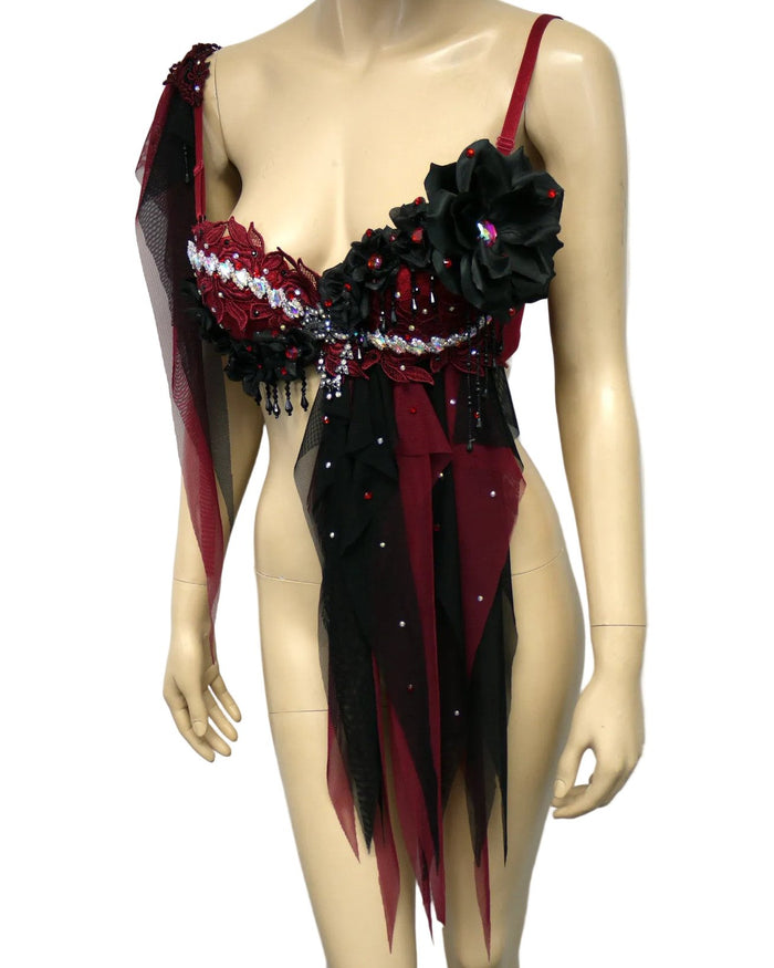 Burgundy Red and Black Goth Fairy Bra Top