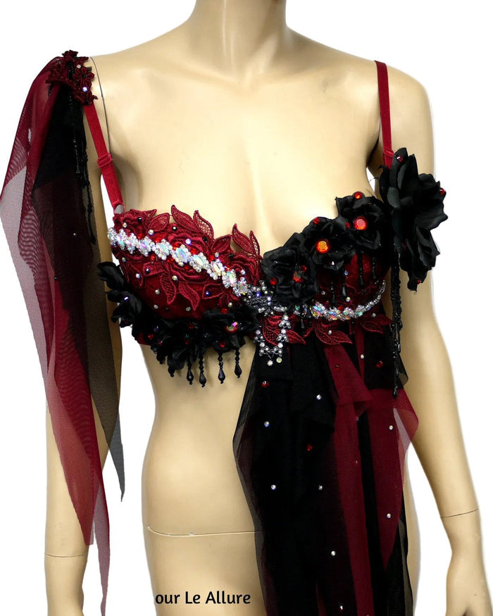 Burgundy Red and Black Goth Fairy Bra Top