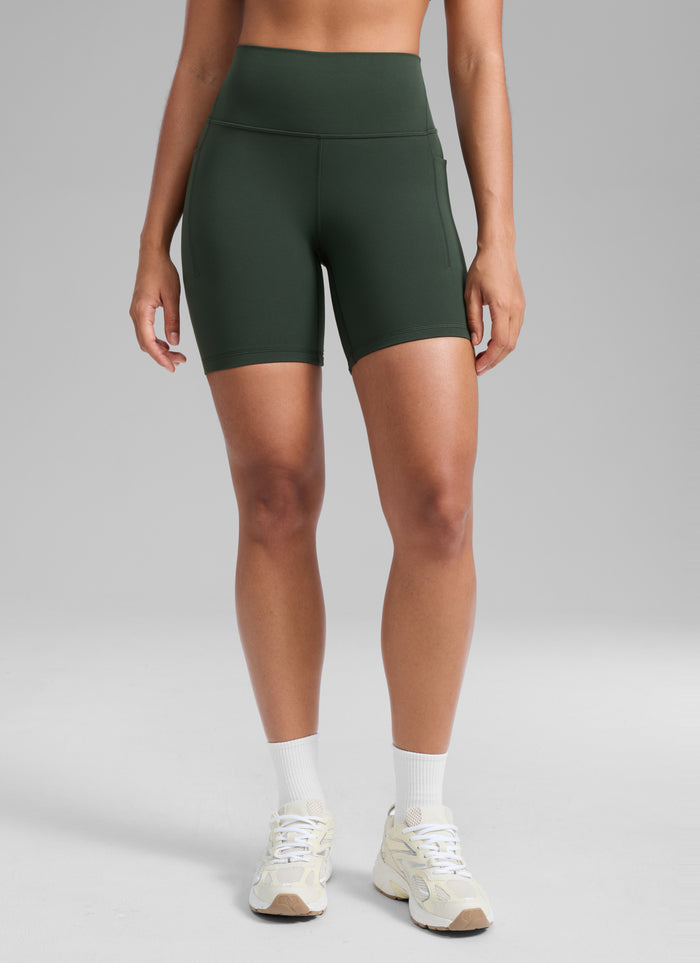 CRZ YOGA Women's Butterlift Workout Pocket High Rise Biker Shorts 6" Legend Green
