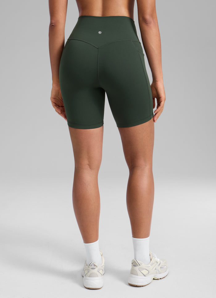 CRZ YOGA Women's Butterlift Workout Pocket High Rise Biker Shorts 6" Legend Green