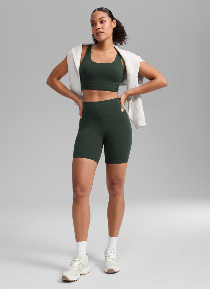 CRZ YOGA Women's Butterlift Workout Pocket High Rise Biker Shorts 6" Legend Green