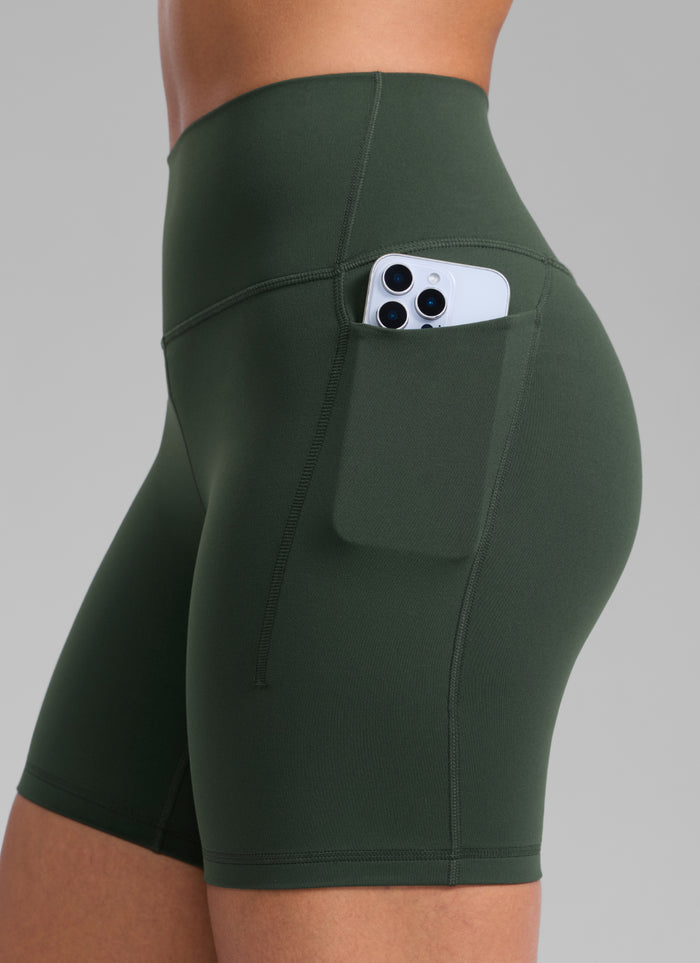 CRZ YOGA Women's Butterlift Workout Pocket High Rise Biker Shorts 6" Legend Green