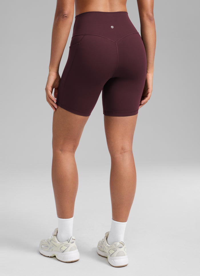 CRZ YOGA Women's Butterlift Workout Pocket High Rise Biker Shorts 6" Ripe Plum