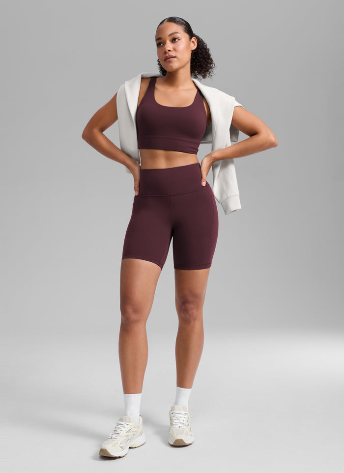 CRZ YOGA Women's Butterlift Workout Pocket High Rise Biker Shorts 6" Ripe Plum