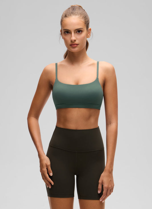 CRZ YOGA Womens Butterluxe Adjustable Spaghetti Strap Scoop Neck Bra Dark Forest Green