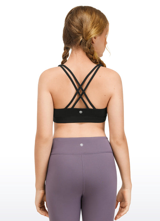 CRZ YOGA Girl's Active Sports Butterluxe Teens Strappy Bra Black