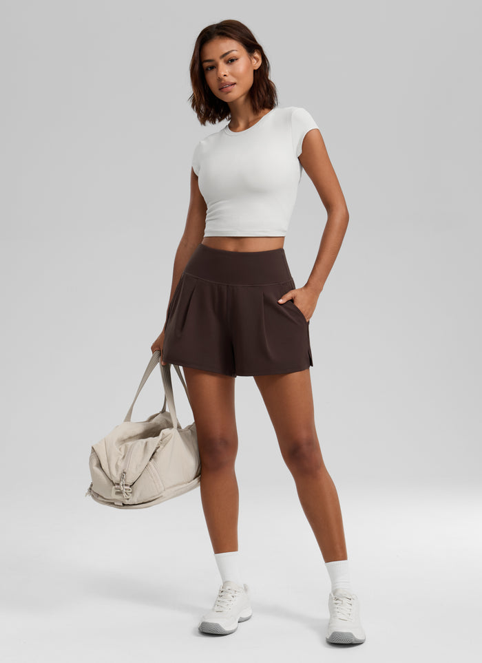 CRZ YOGA Women’s Butterluxe Casual Pocket Linerless Shorts 3" Hot Fudge Brown
