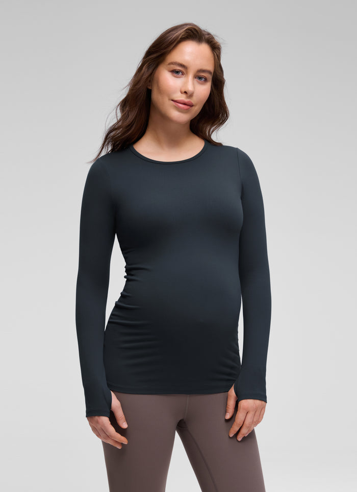 CRZ YOGA Women Butterluxe Long Sleeve Maternity Crewneck Pregnancy Top True Navy