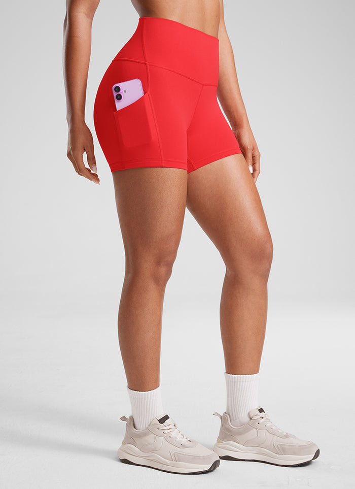 CRZ YOGA Women's Yoga High Rise Biker Butterluxe Pockets Shorts 3'' Deep Red