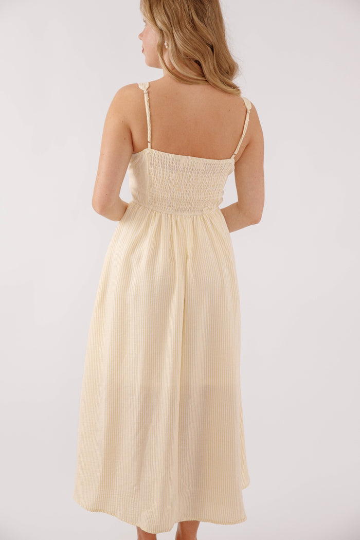 Yellow Corset Style Midi Dress- Striped Corset Midi Dress- Preppy Yellow Striped Midi Dress