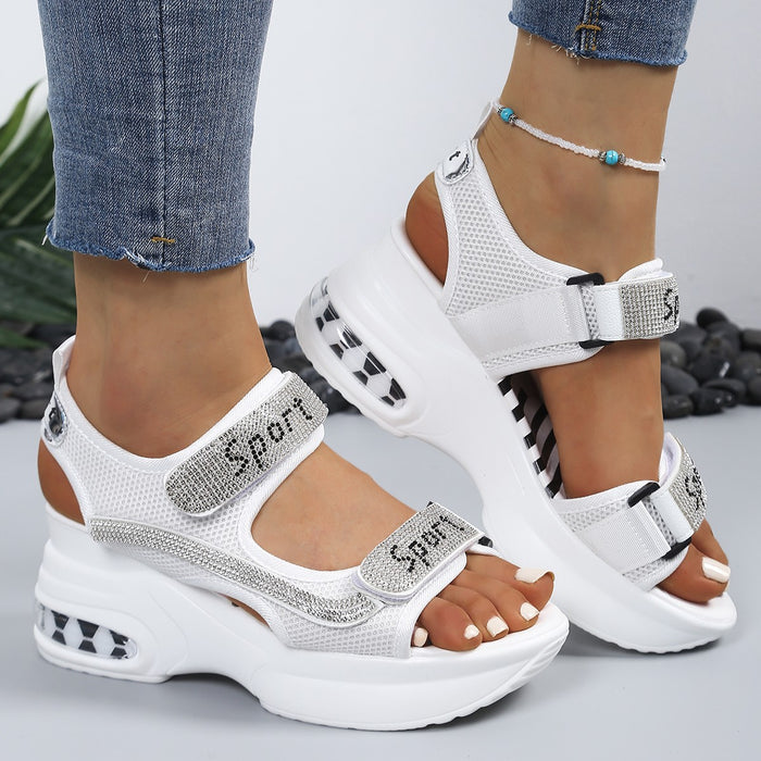 Calyvra - Sandales femme plateforme strass velcro semelle air sport