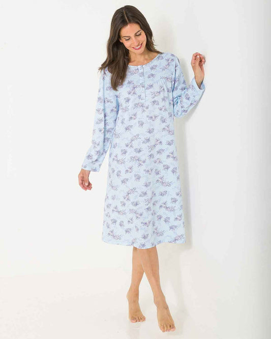 Camila Floral Pure Cotton Long Sleeve Nightdress - The Classic Boutique