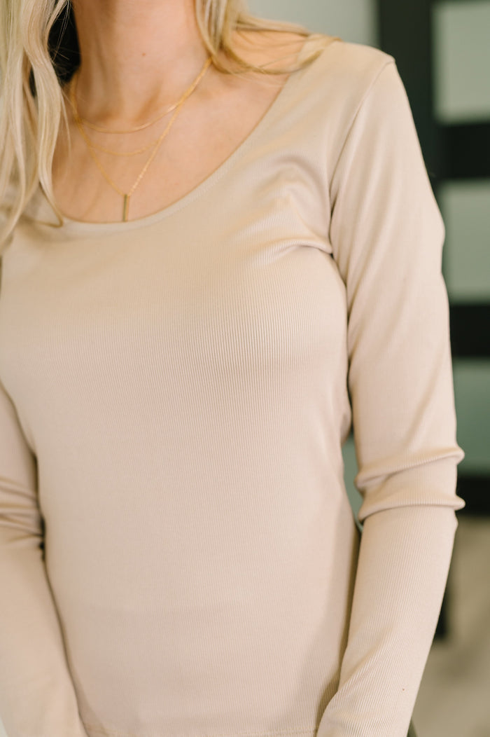 Can You Believe It Basic Long Sleeve Top In Sand
