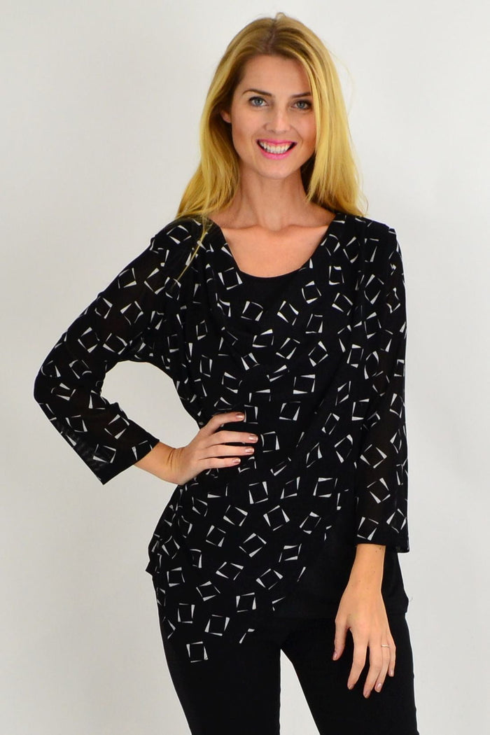 Black Carols cowl neck tunic top by Stylius, featuring a stylish design for women, shown on a model.