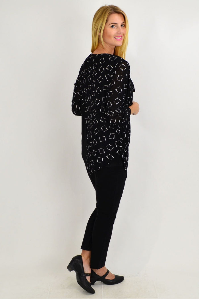 Stylish black and white cowl neck tunic top by Stylius, featuring a comfortable fit and modern design for women.