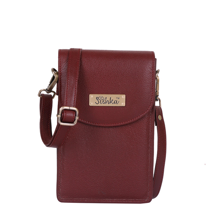 Women's cherry red leather phone crossbody sling bag for travel, work, and daily use