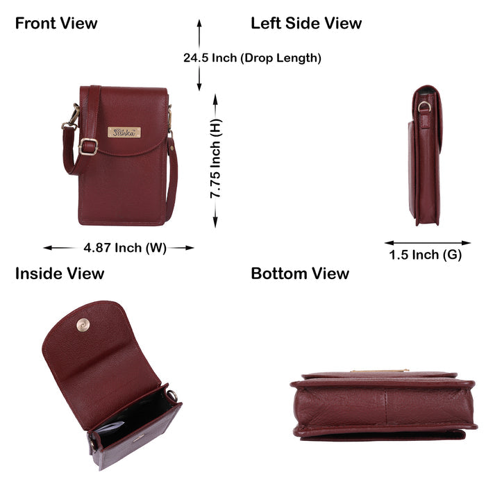 Women's cherry red leather phone crossbody sling bag for travel, work, and daily use-infographic image