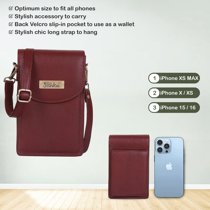 Women's cherry red leather phone crossbody sling bag for travel, work, and daily use-feature view