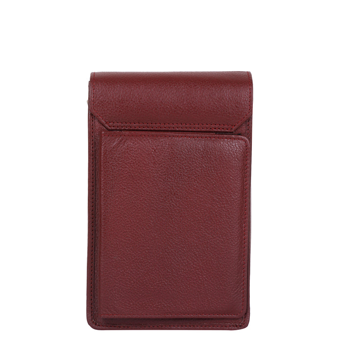 Women's cherry red leather phone crossbody sling bag for travel, work, and daily use-back view