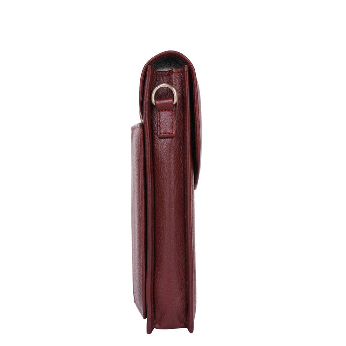 Women's cherry red leather phone crossbody sling bag for travel, work, and daily use-side view