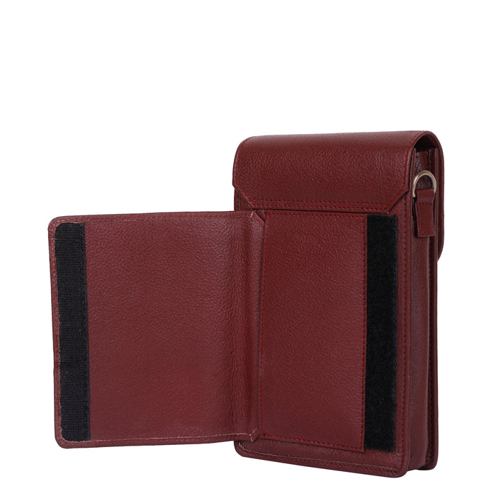 Women's cherry red leather phone crossbody sling bag for travel, work, and daily use-full back view