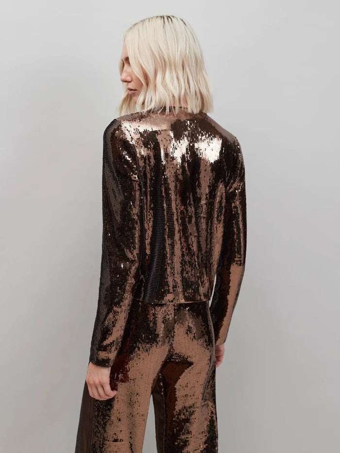Chocolate Brown Bow Front Sequin Jacket