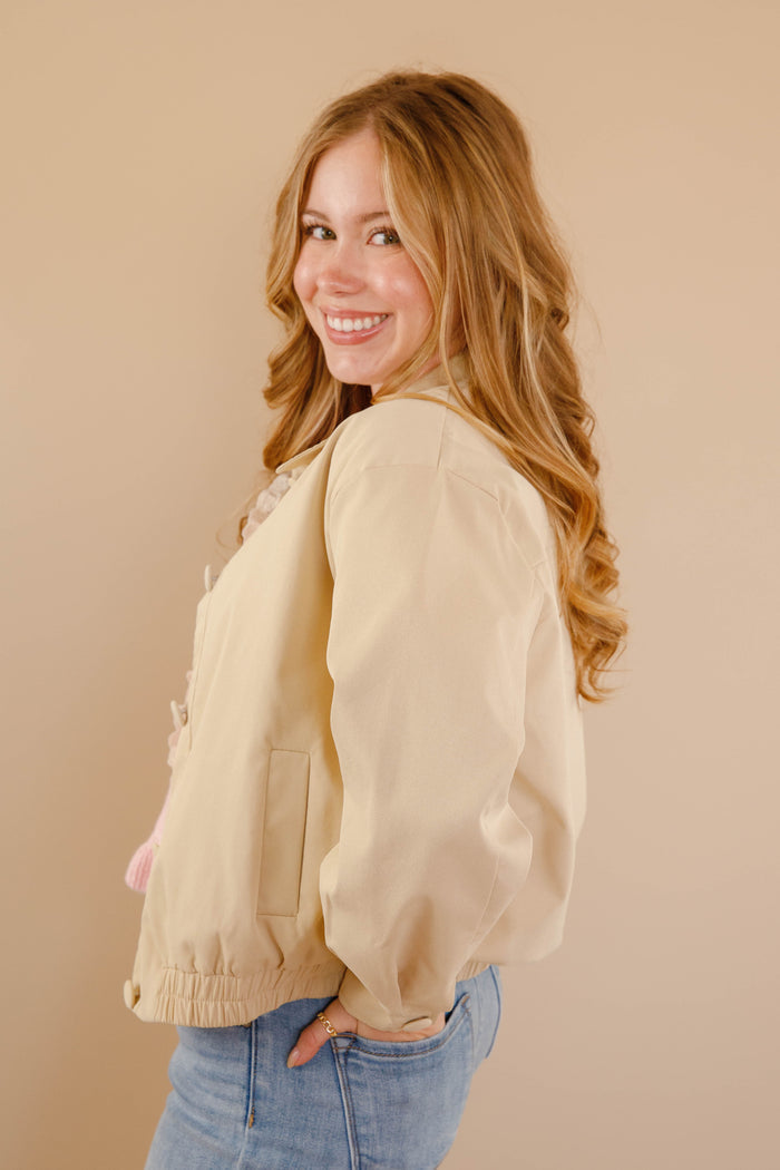 Khaki Lace Snap Jacket- Women's Spring Jackets- Rosie Posie Jacket