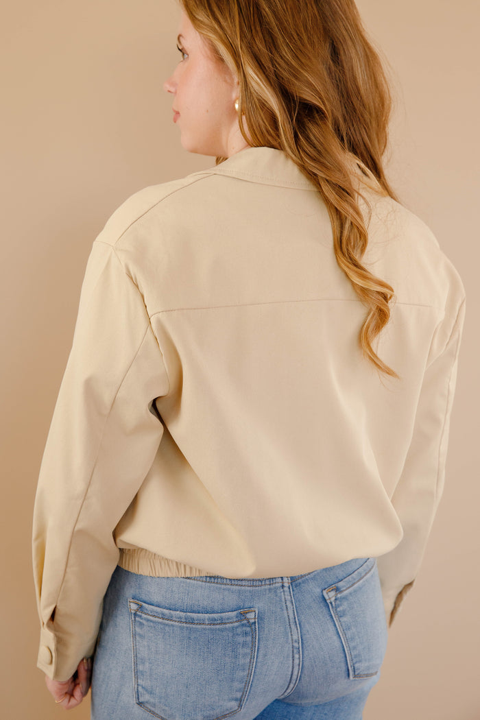 Khaki Lace Snap Jacket- Women's Spring Jackets- Rosie Posie Jacket