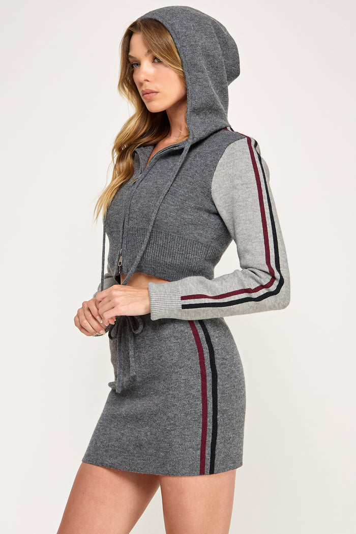 Colorblock Cropped Zip Hoodie & Mini Skirt Set