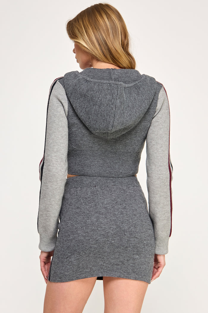 Colorblock Cropped Zip Hoodie & Mini Skirt Set