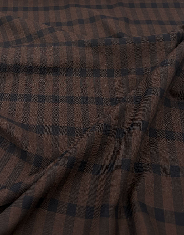 Cossato Cotton & Cashmere Check Fabric, Navy & Brown
