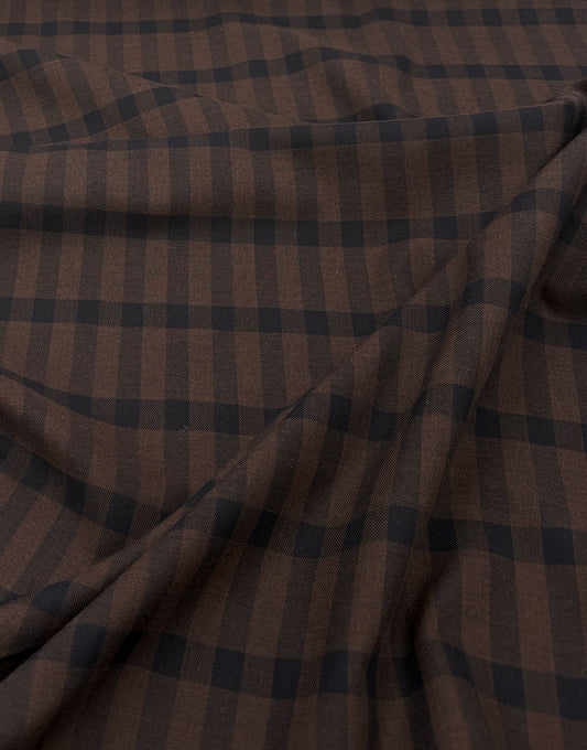 Cossato Cotton & Cashmere Check Fabric, Navy & Brown