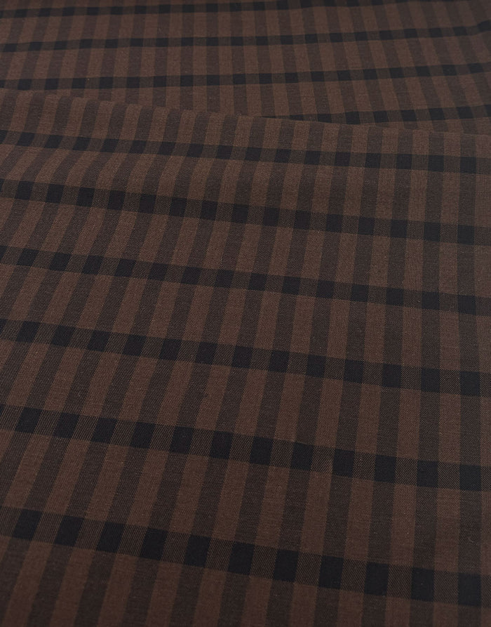 Cossato Cotton & Cashmere Check Fabric, Navy & Brown