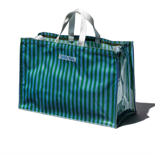 Covered School Tie Fabric Market Bag: Green x Light Blue