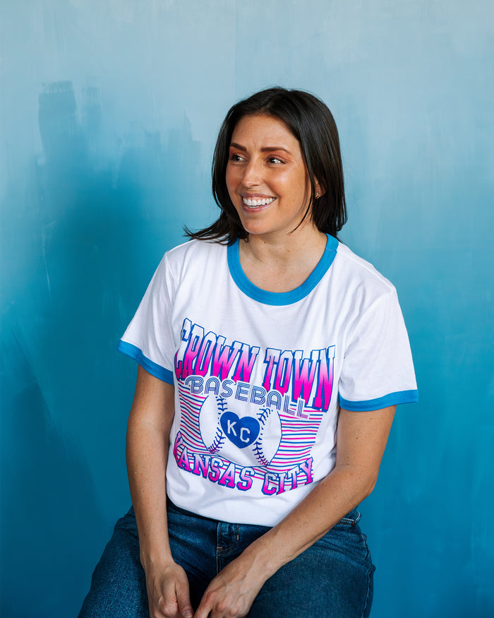 Crown Town City Gradient White & Royal Unisex Ringer