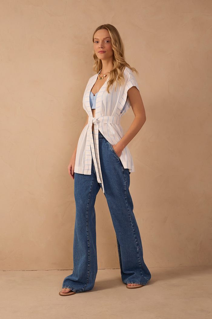 Denim Belt Loops Pockets Flare Pants_1