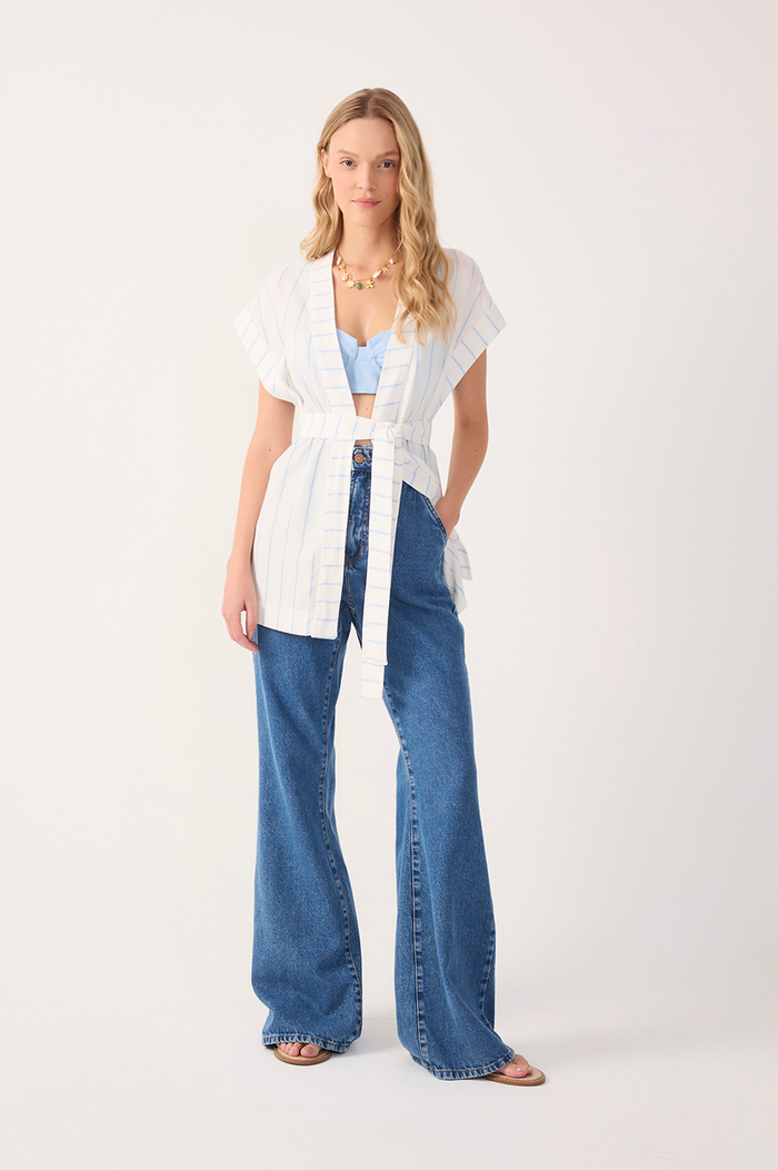 Denim Belt Loops Pockets Flare Pants_2