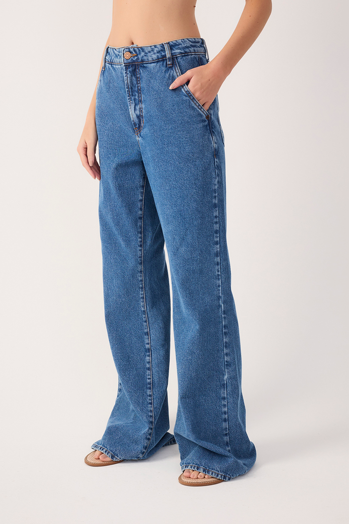 Denim Belt Loops Pockets Flare Pants_5